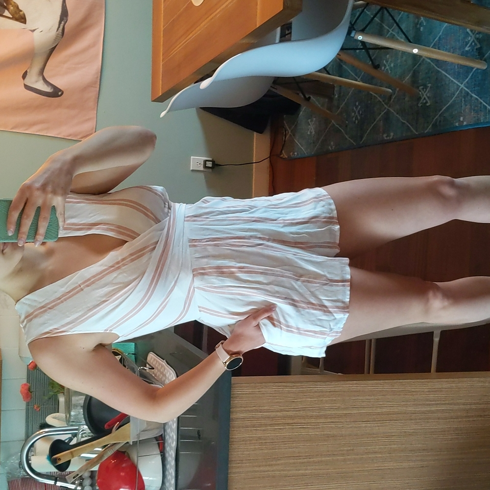 Lulu's white and pink striped sleeveless romper